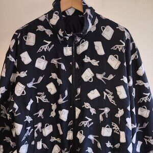 Vintage Womens 100% Silk Bomber Jacket Retro Shoes/Purses Oversized Medium